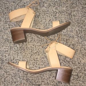 Nude leather heels sandals lace tie size 8